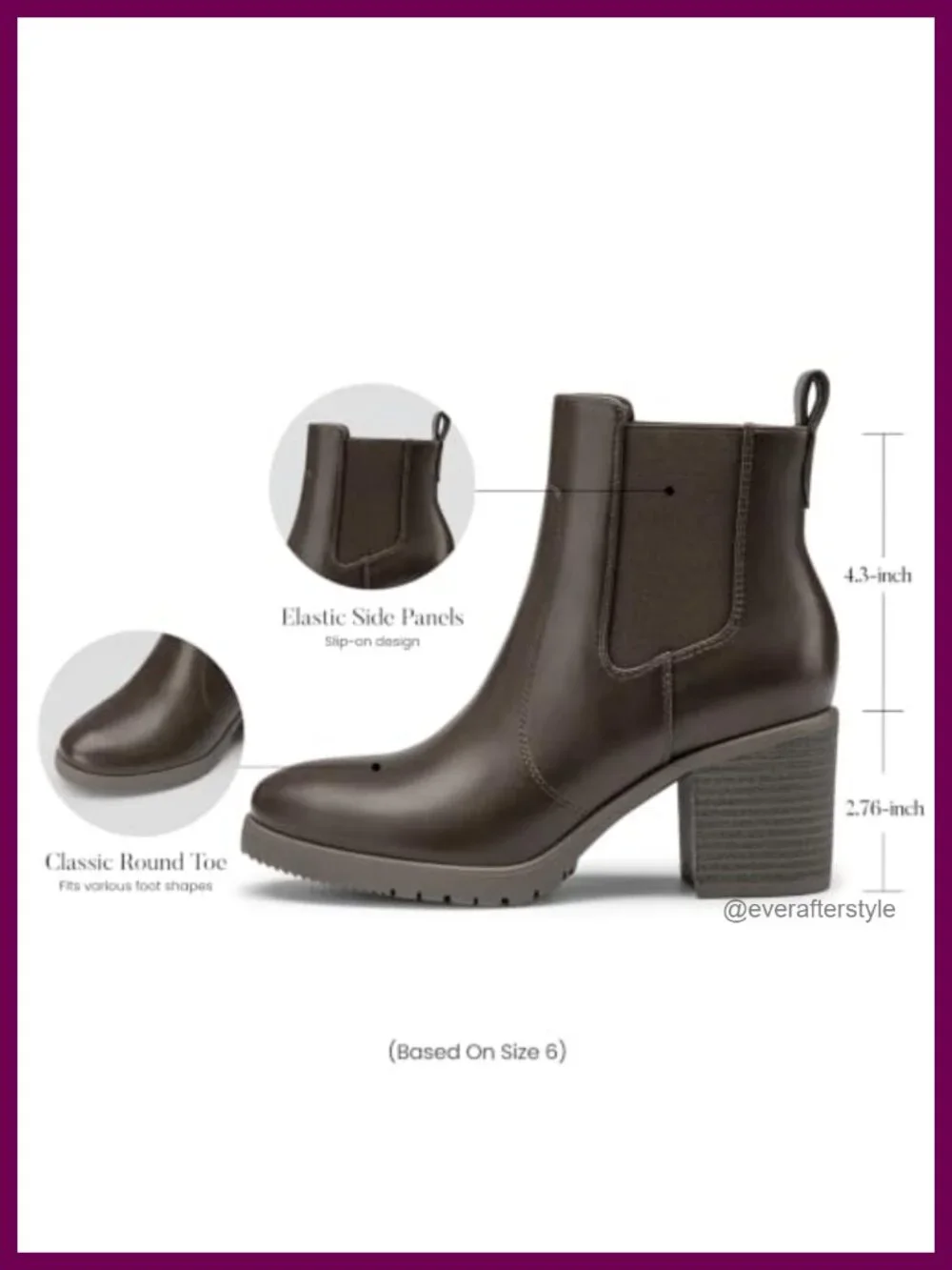 Women's Slip On Elastic Chelsea Ankle Boots Faux Leather Block Heel